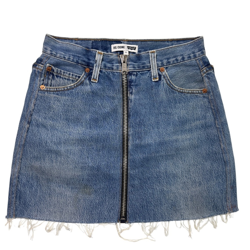 Re/Done Levi's Mini Skirt Size 25 Denim Jean Exposed Zippers Frayed Bottoms $450